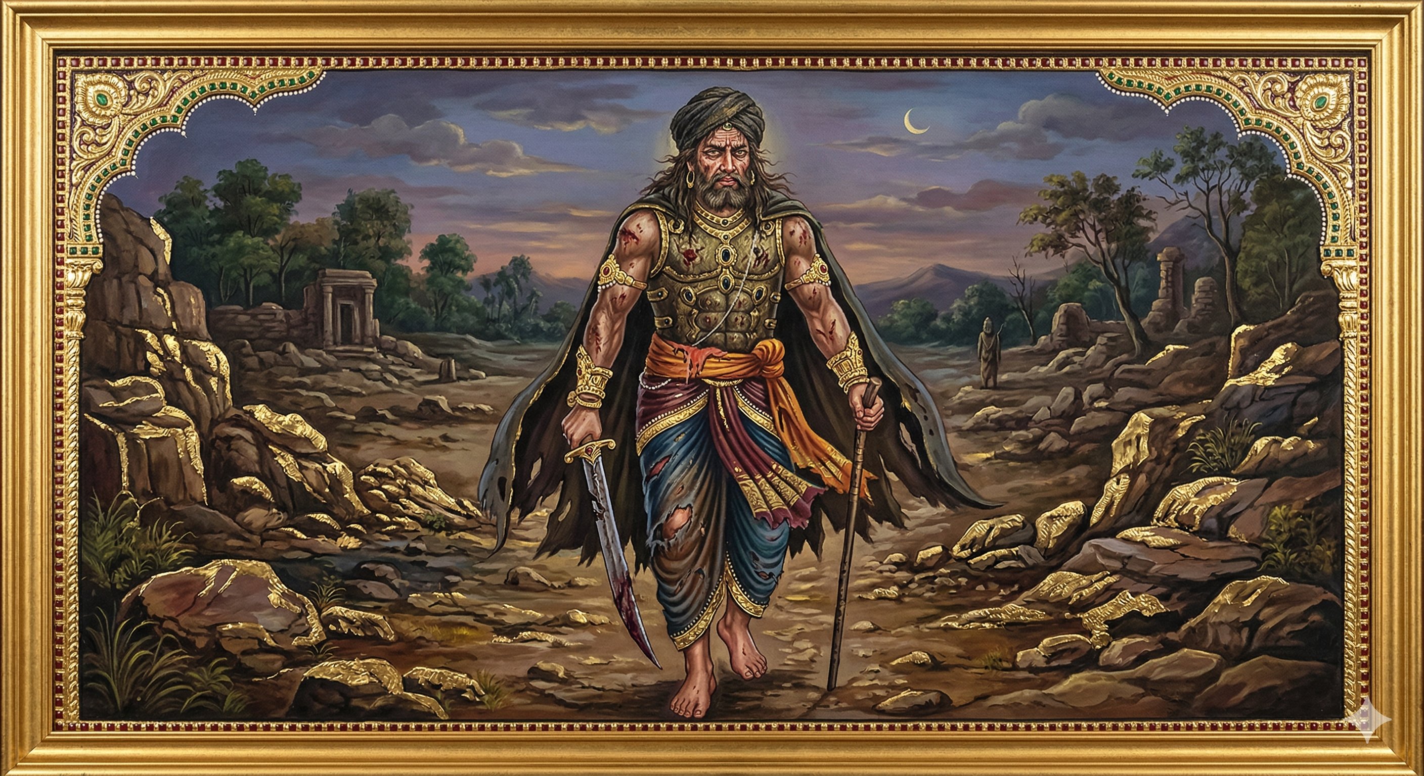 Battle damaged Ashwatthama walking around